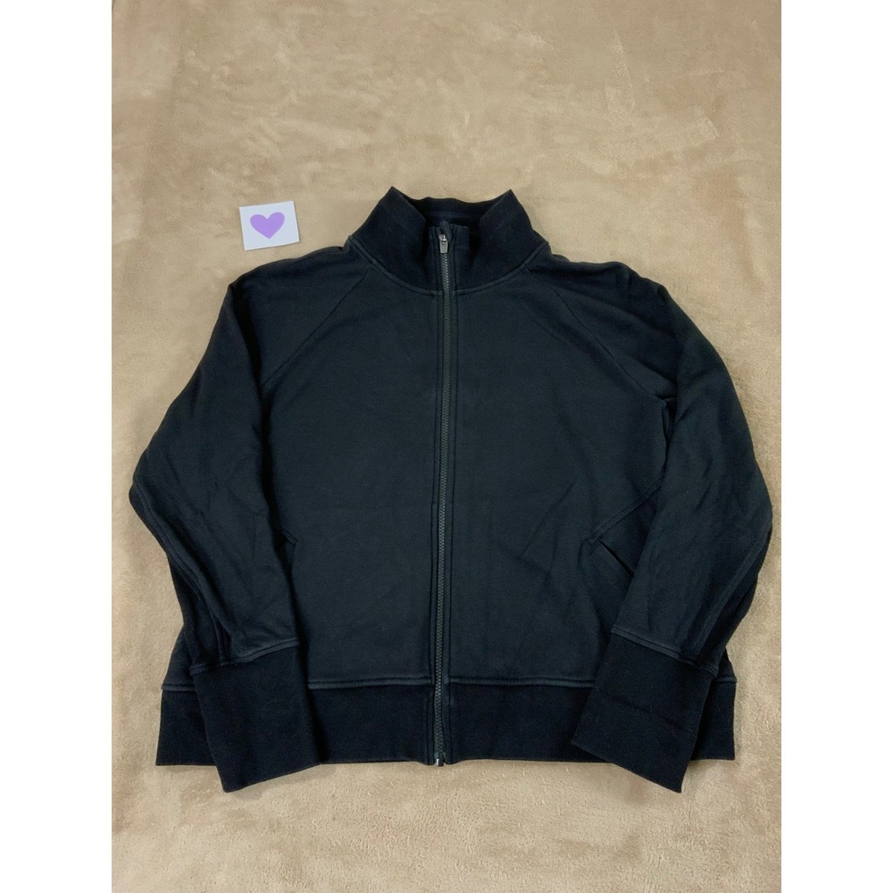 Athleta Ribbed Full Zip Jacket Womens Plus size 1X Black Stretch gym workout EUC